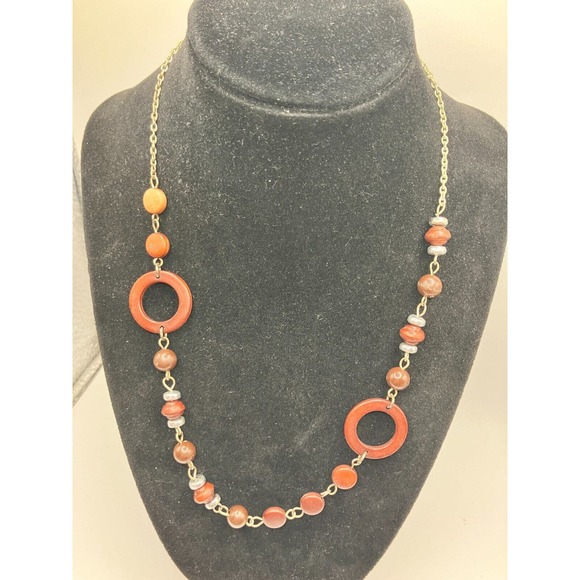 Vintage Wooden Circles and Beads Brass-Tone 22.25 Inch Necklace! - Picture 2 of 7